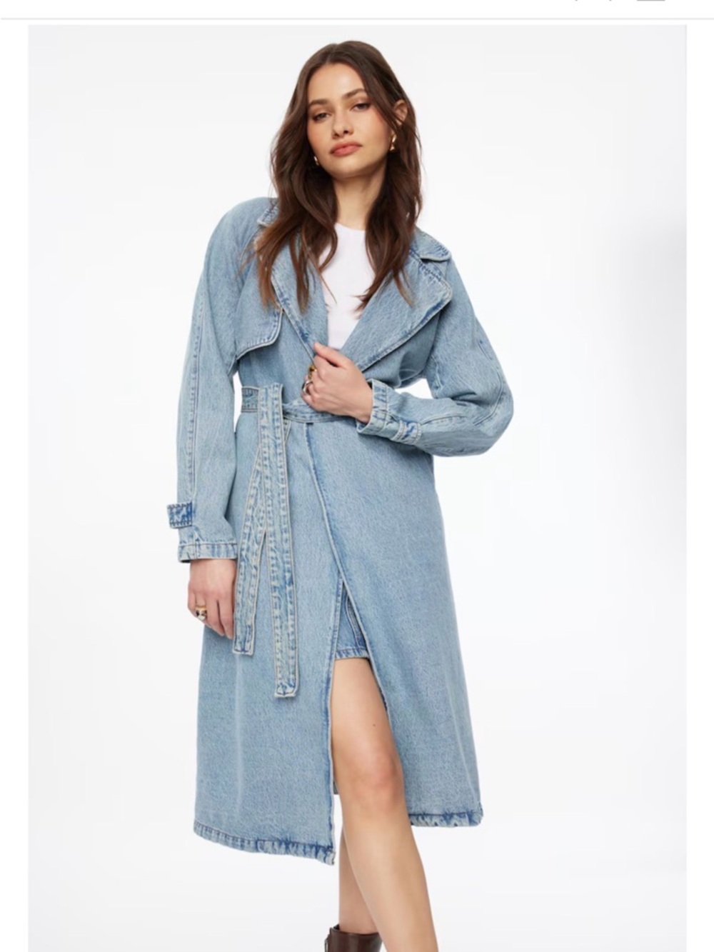 Dynamite Light Indigo Denim Trench Coat
